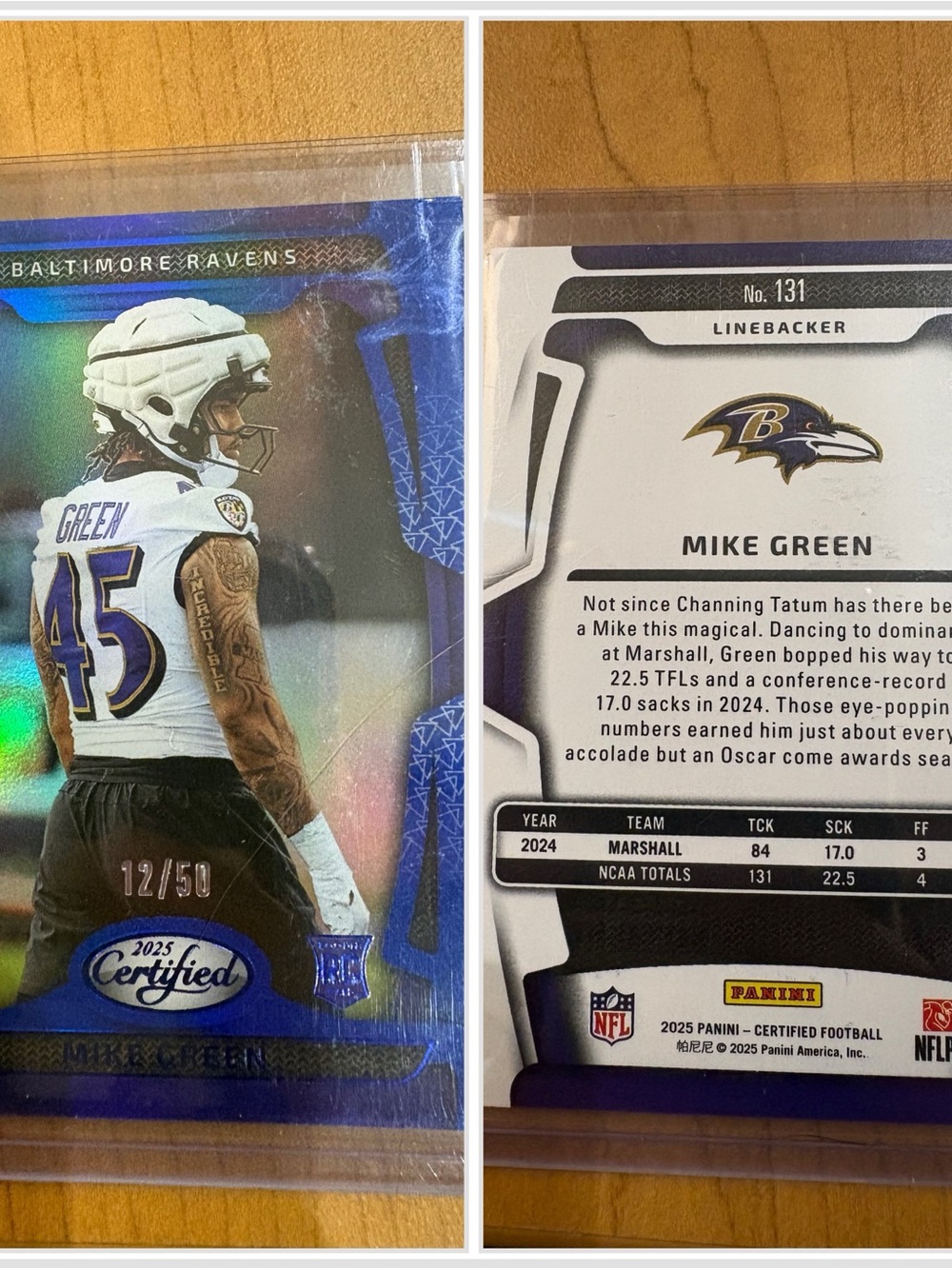 Mike Green RC #12/50 Rookie Card Baltimore Ravens Serial Numbered SP